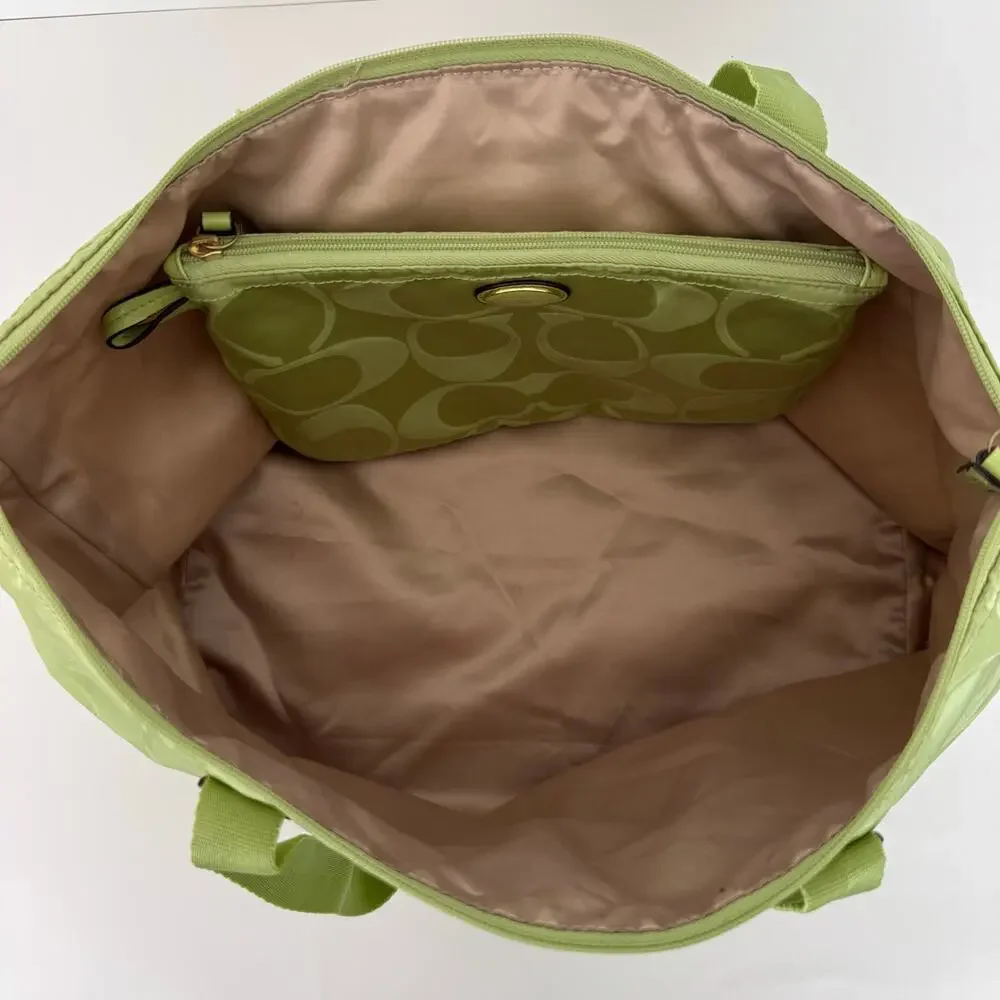 Coach Signature Nylon Packable Tote Bag Removable Pouch Lime Green Overnight - Picture 15 of 15